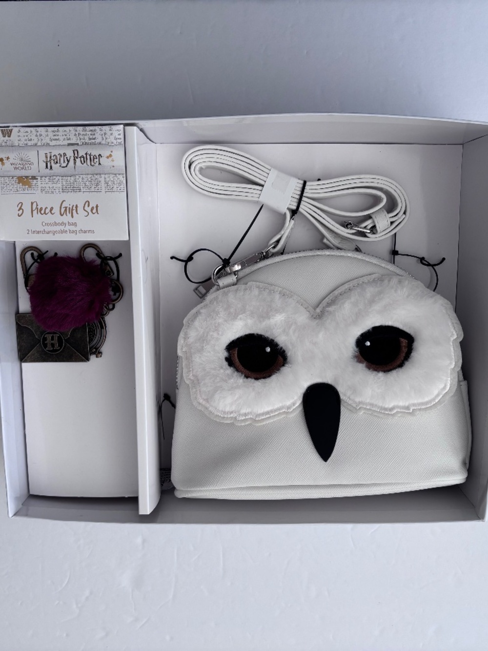 Harry Potter Hedwig Owl Crossbody Bag Purse & 2 Charms 3-Piece Gift Set Boxed